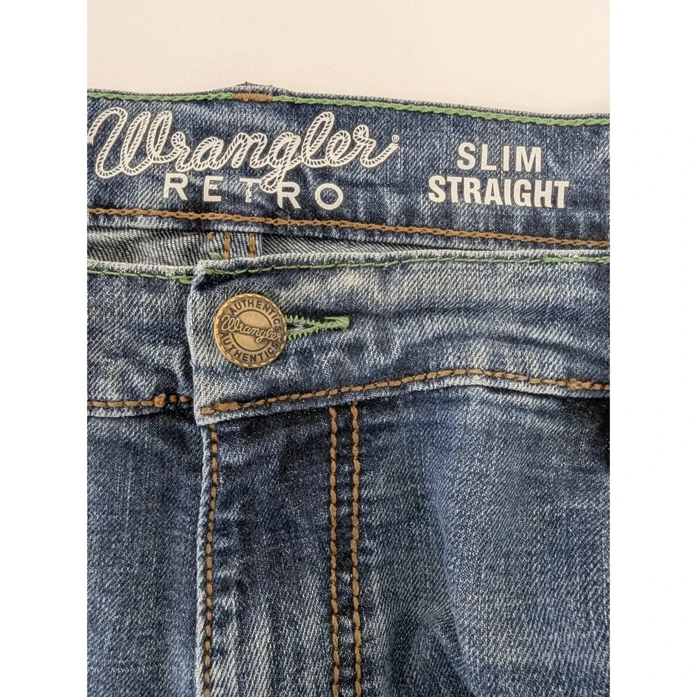 Wrangler Retro Jeans Mens 38x30 (29) Blue Slim Straight Medium Wash Stretch